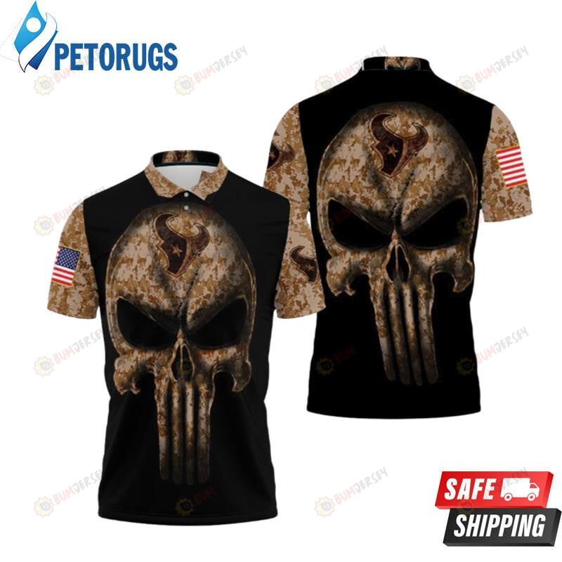 Camouflage Skull Houston Texans American Flag Printed Polo Shirt - Funnymugsandshirts Fashion