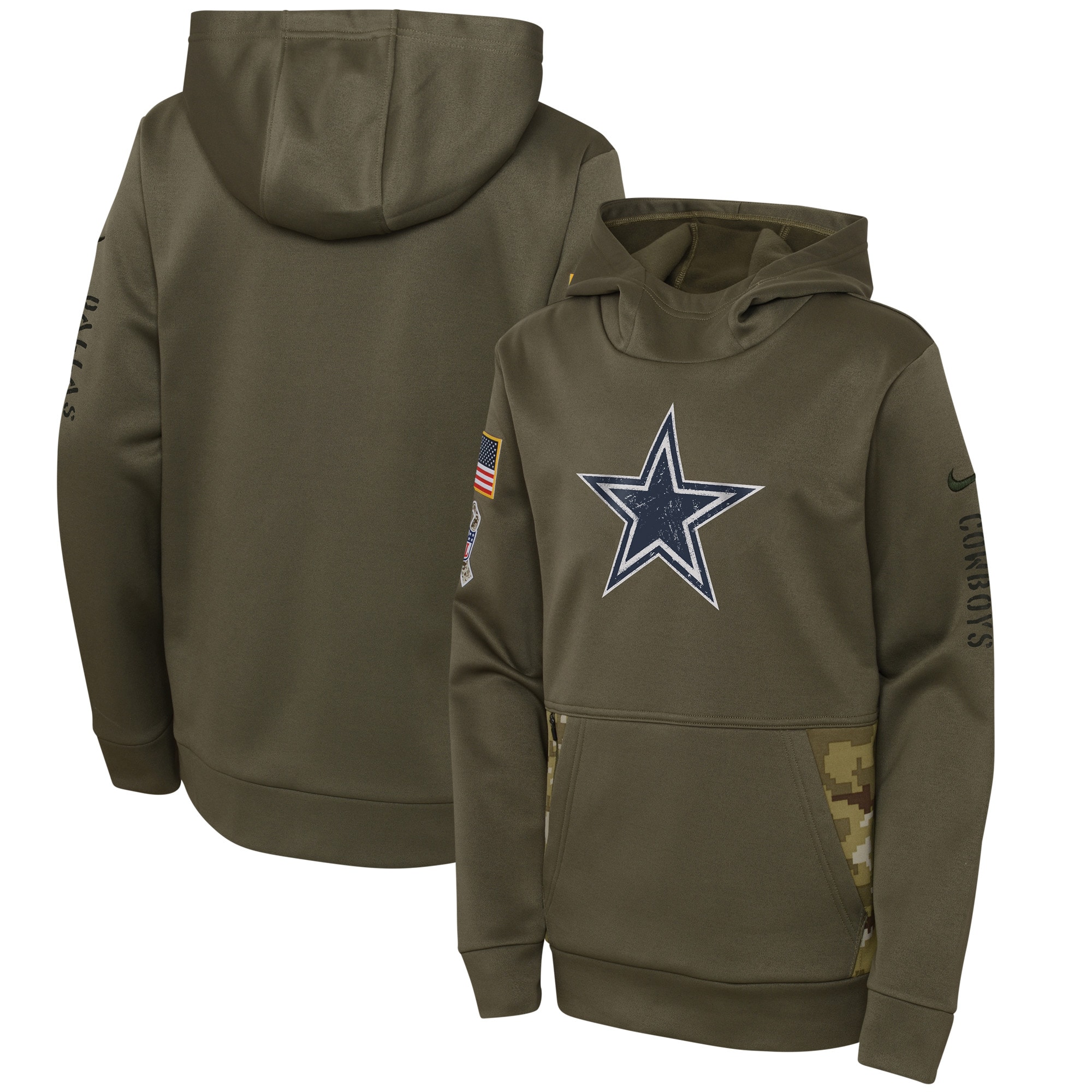 Dallas Cowboys 2022 Salute To Service Therma Performance Pullover Hoodie – Camo – Youth