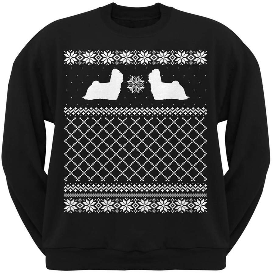 Maltese Black Adult Ugly Christmas Sweater Crew Neck Sweatshirt