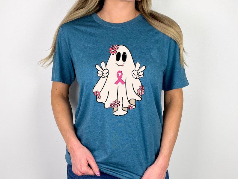 Halloween Cancer Shirt, Cute Pink Shirt, Breast Cancer Awareness Shirt, Halloween Ghost Shirt, Breast Cancer Gift Shirt, Motivation Shirt