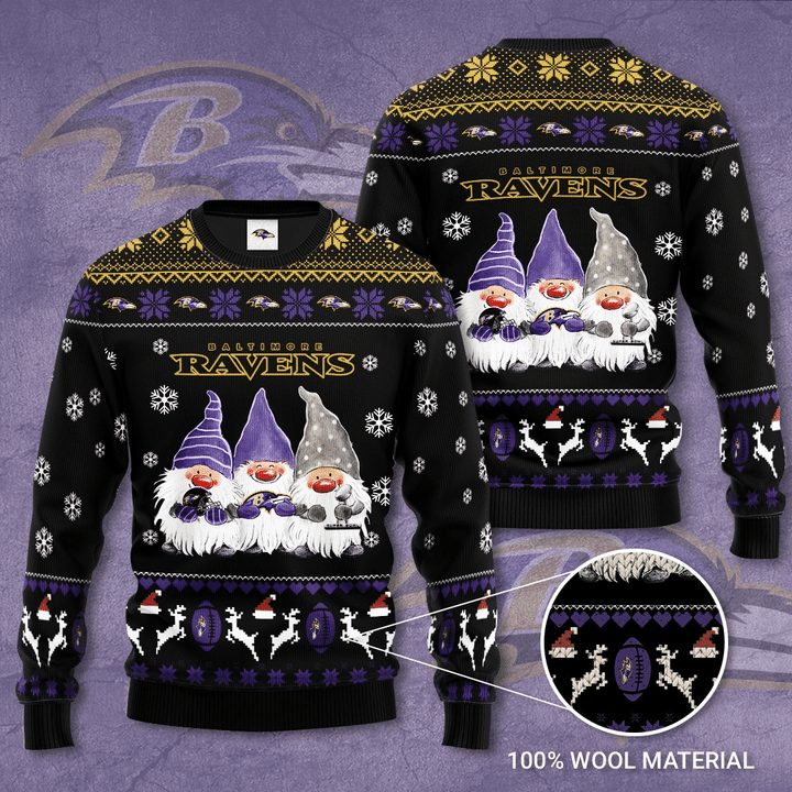 Baltimore Ravens Drawfs Gift For Fan Ugly Wool Sweater Christmas