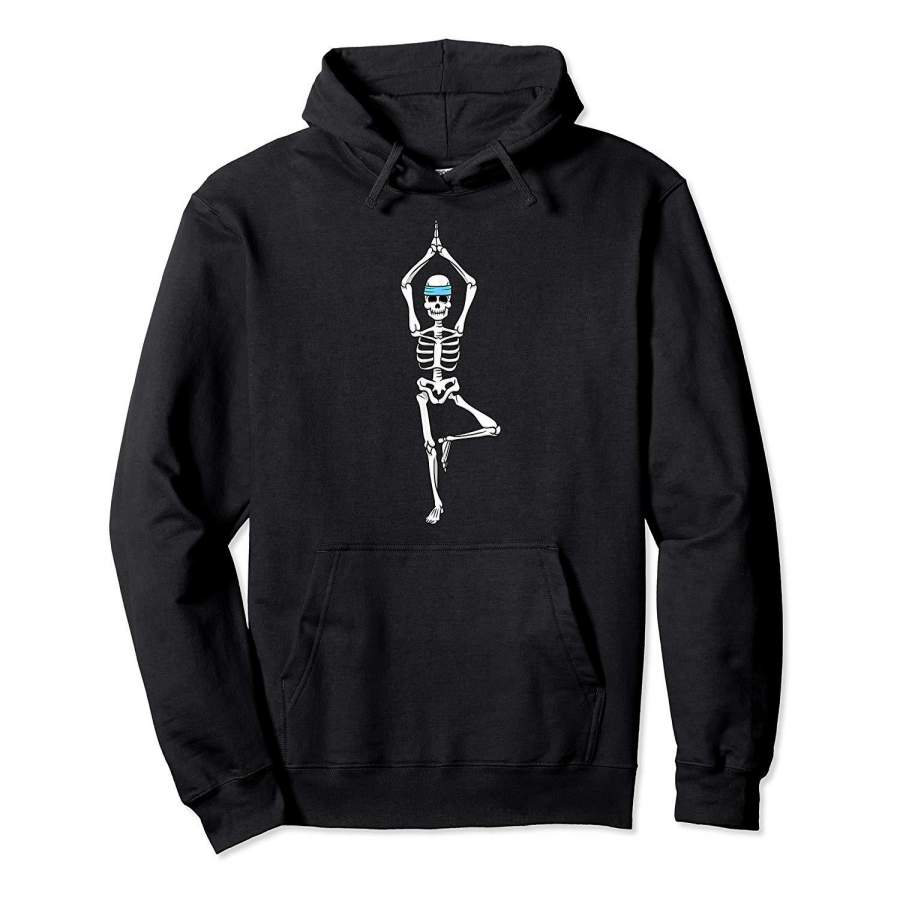 Yoga Skeleton Halloween Women Men Namaste Funny Tree Pose Hoodie