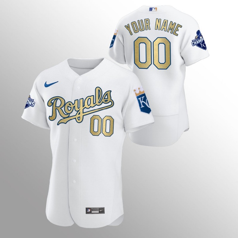 Kansas City Royals Custom White 2015 World Series Champions Nike Jersey – All Stitched, Embroidery