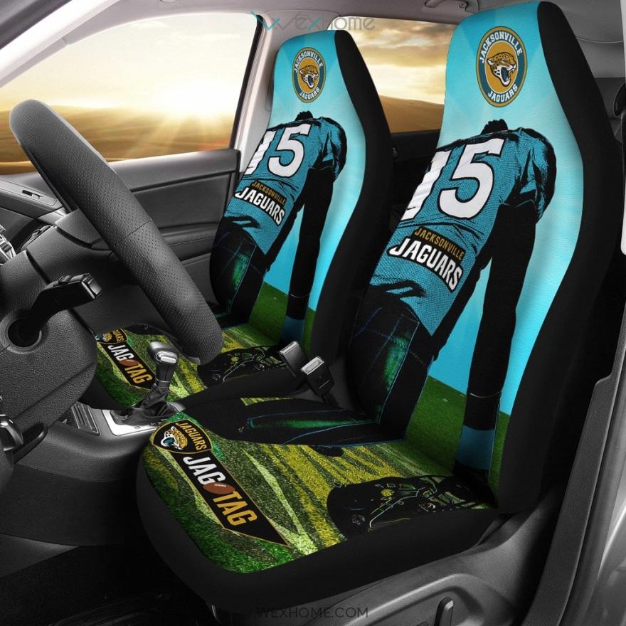 Jacksonville Jaguars Football Car Seat Covers | Jags Player 15 Kneeling On Rugby Pitch Seat Covers