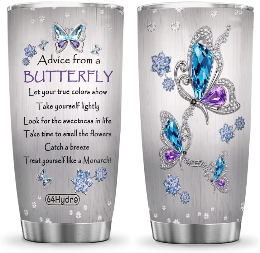 20Oz Butterfly Advice Jewelry Tumbler Cup With Lid, Double Wall Vacuum Thermos Insulated Travel Coffee Mug – Pyr1301005Z