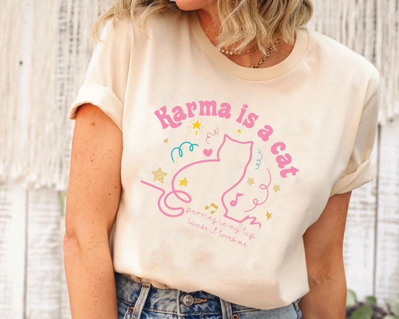 Karma Is A Cat Shirt, Music Lover T-Shirt, Swiftie Cat Tee Midnights Cat T-Shirt, Merch Outfit, Eras Shirt