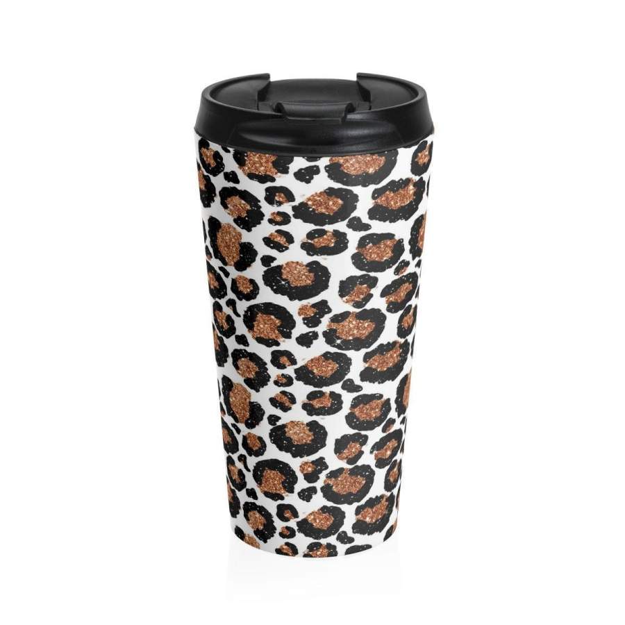 Stainless Steel Travel Mug, Leopard Print Travel Mug, All Over Print Animal Print Mug, 15 Ounce Coffee Tea Tumbler, Drinkware Travel Mug