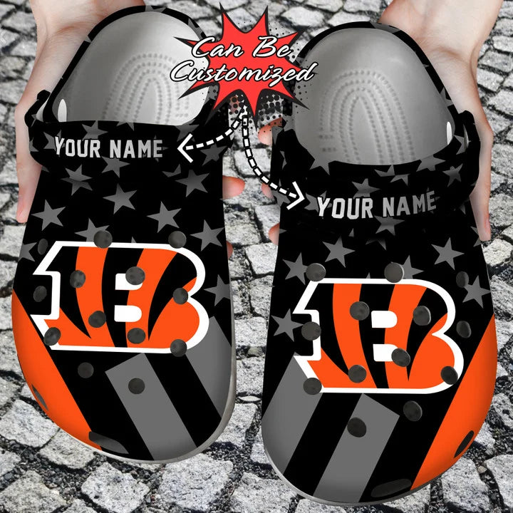 Football Crocs – Personalized Cincinnati Bengals Star Flag Clog Shoes