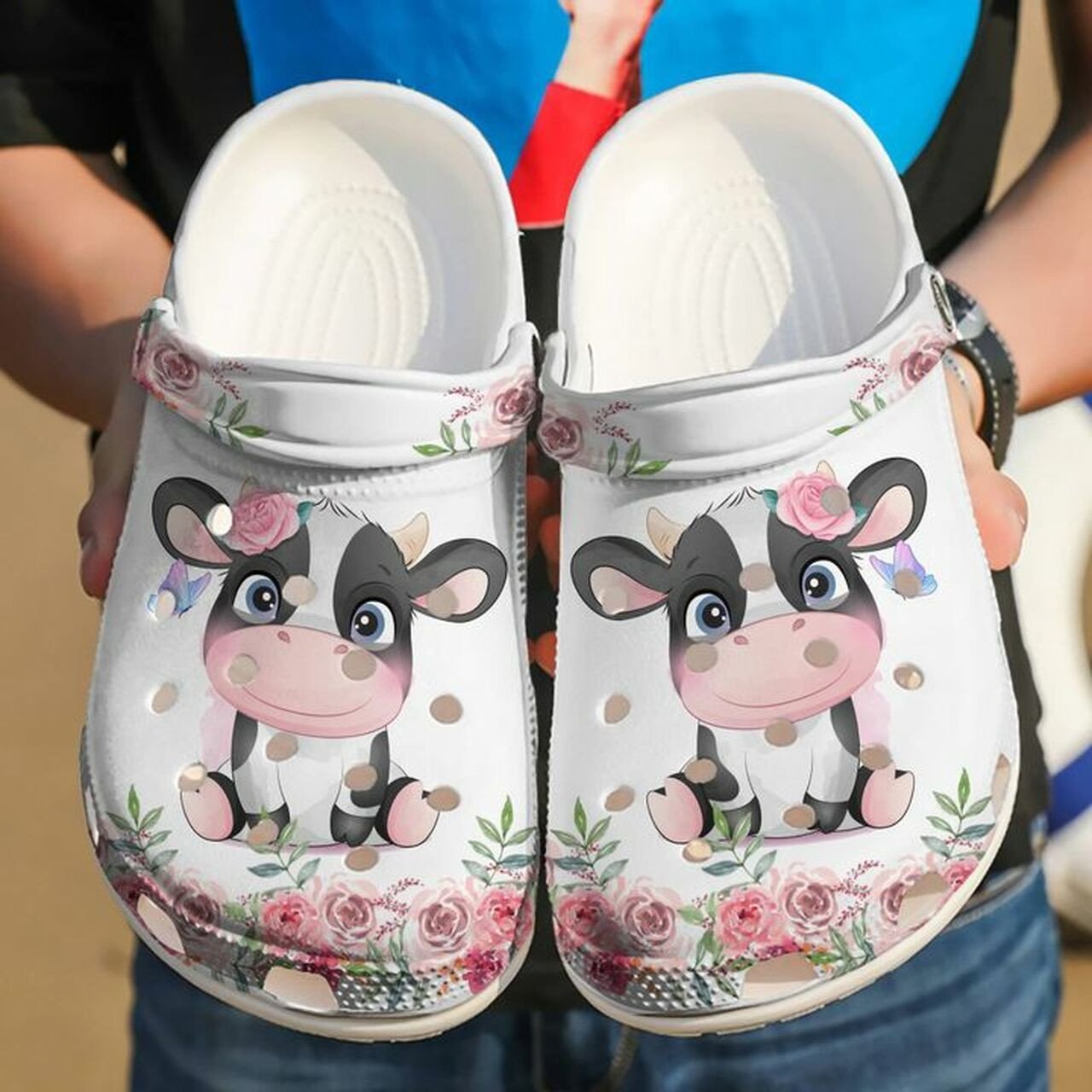 Lovely Cow Floral 102 Gift For Lover Rubber 3D Crocband Clog