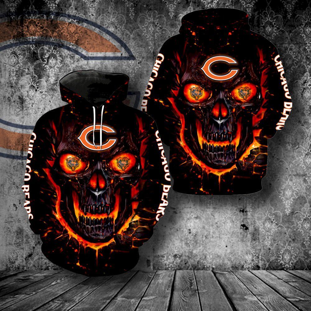 Chicago Bears Skull Full 10 Unisex 3D Hoodie Gift For Fans