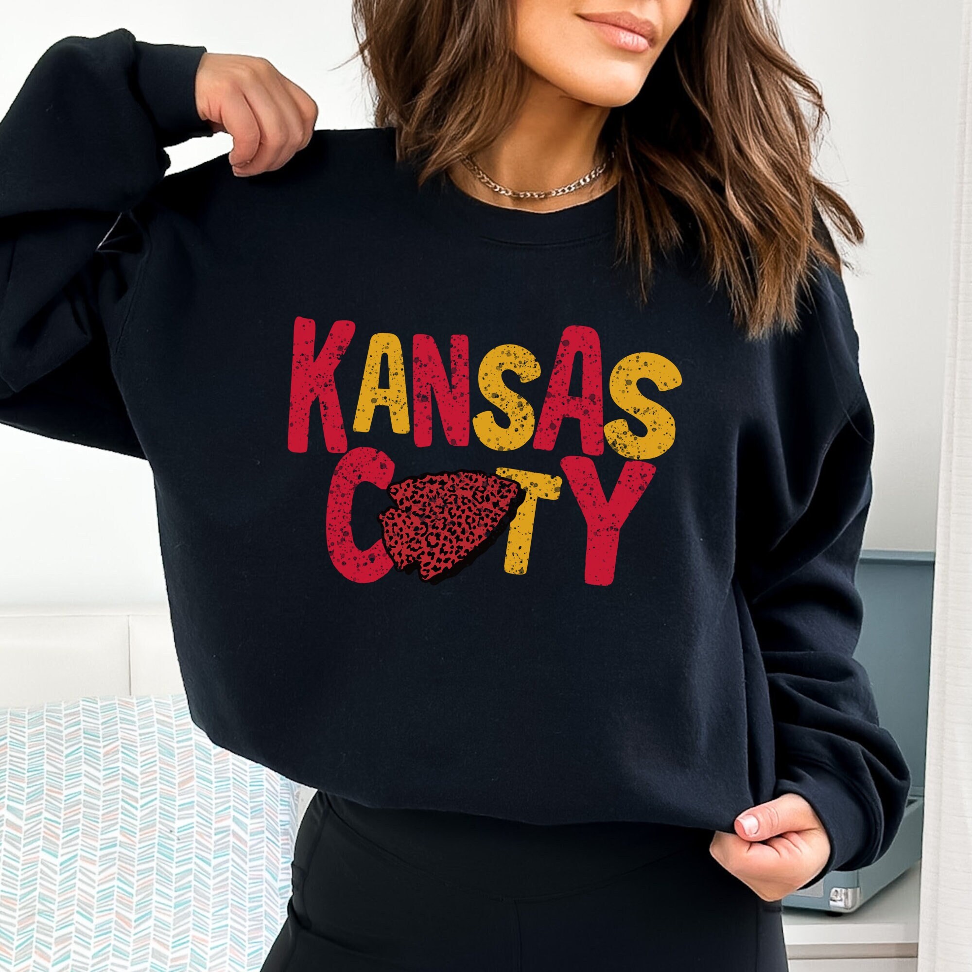 Kansas City Chiefs Crewneck Sweater Unisex Gifts Vintage Distressed Crewneck Retro Kansas City Football Sweatshirt Kansas City Womens