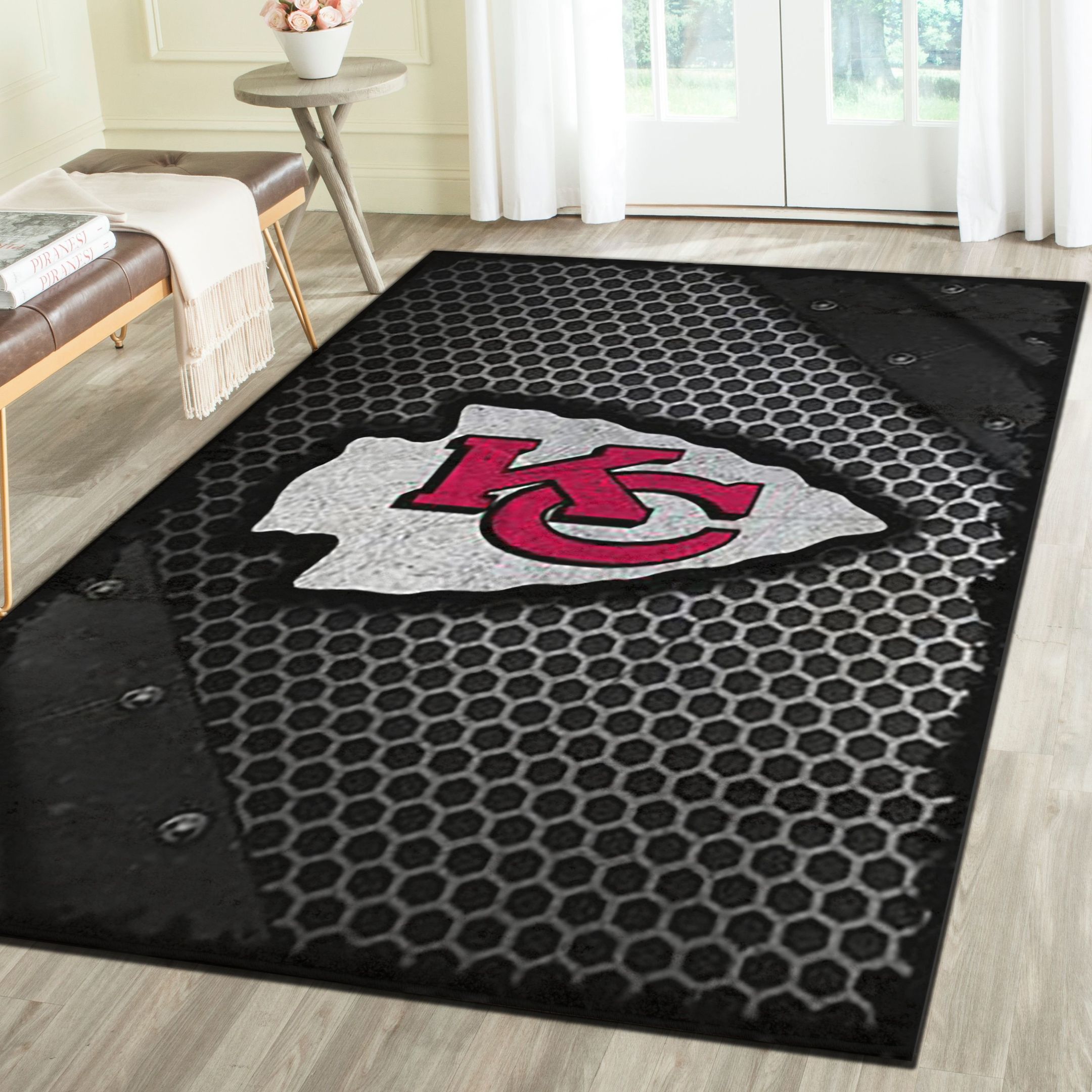 Kansas City Chiefs Logo Area Rug, Football Team Living Room Bedroom Carpet, Man Cave Floor Mat