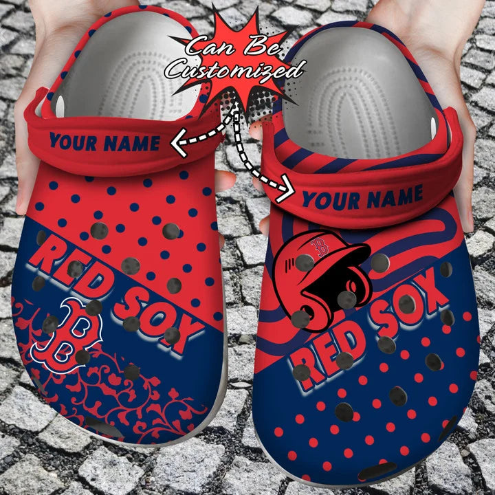 Baseball Crocs – Personalized Boston Red Sox Team Polka Dots Colors Clog Shoes