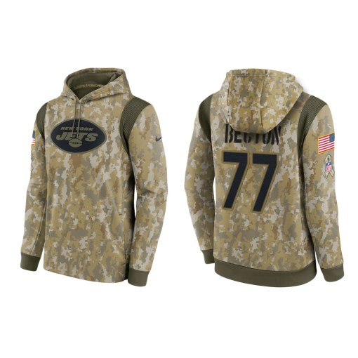 Mekhi Becton New York Jets Camo 2021 Salute To Service Veterans Day Therma Pullover Hoodie