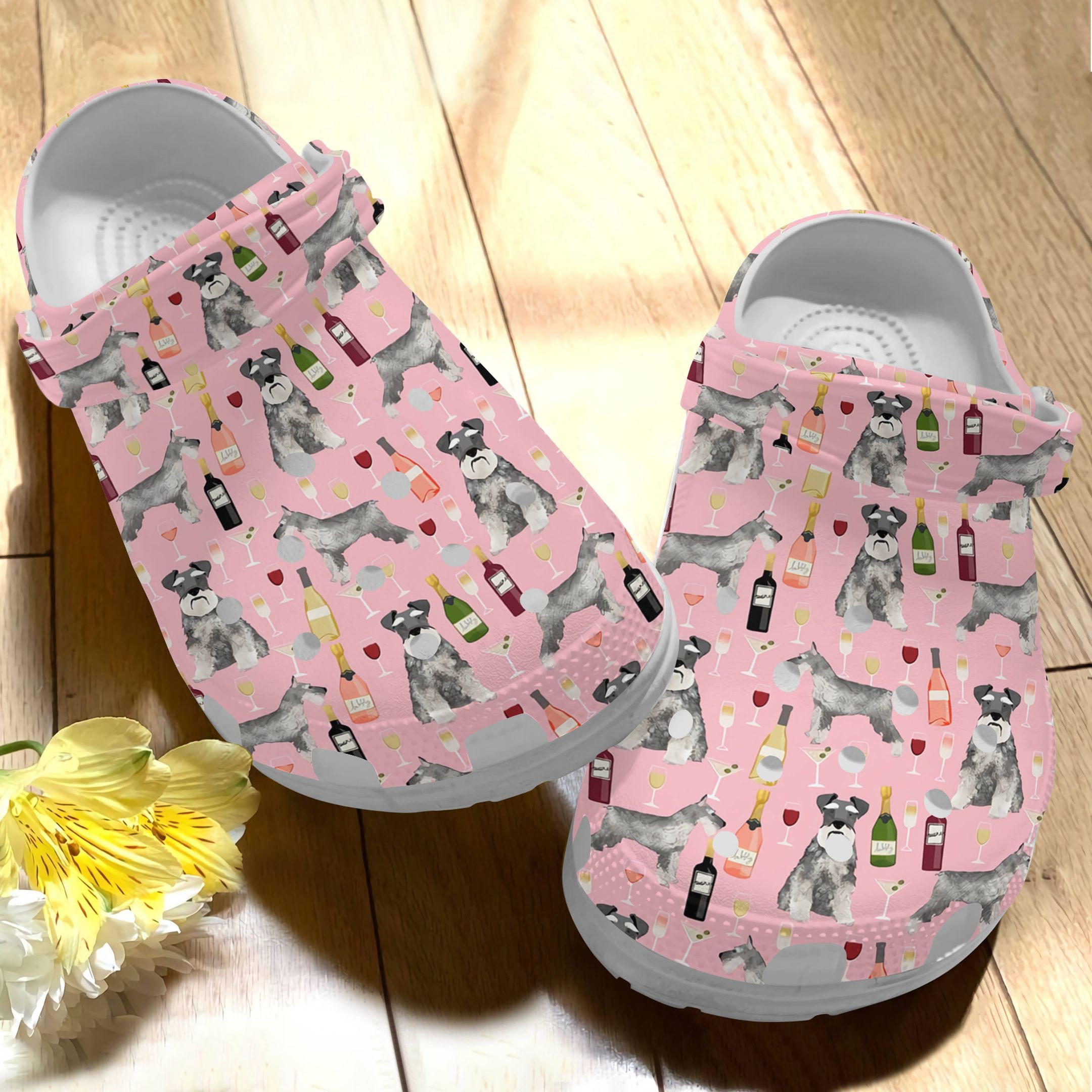 Schnauzer And Wine Shoes – Animal Drunk Crocs Clogs Birthday Gift – Schnauzer-Wn