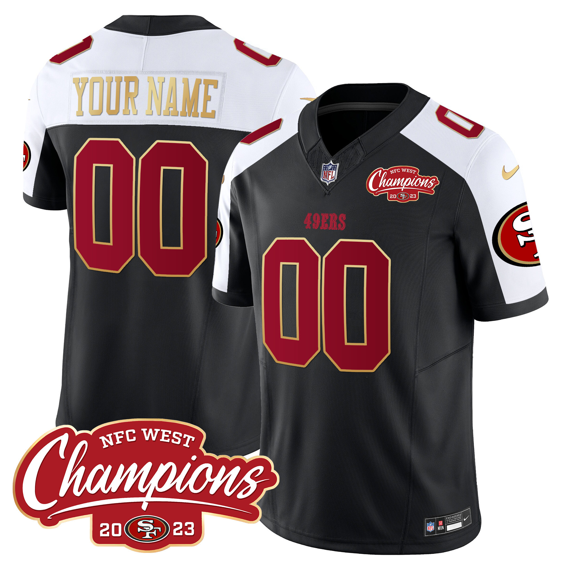 49Ers Nfc West Champions Gold Trim Vapor Custom Jersey – All Stitched