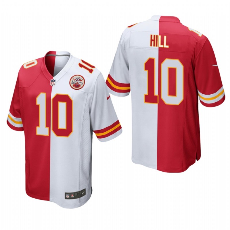 Men’S Tyreek Hill Kansas City Chiefs Red White Split Two Tone Game Jersey – All Stitched, Embroidery