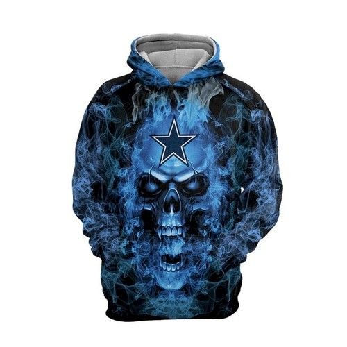 Dallas Cowboys Blue Smoking Skull 41 Unisex 3D Hoodie Gift For Fans