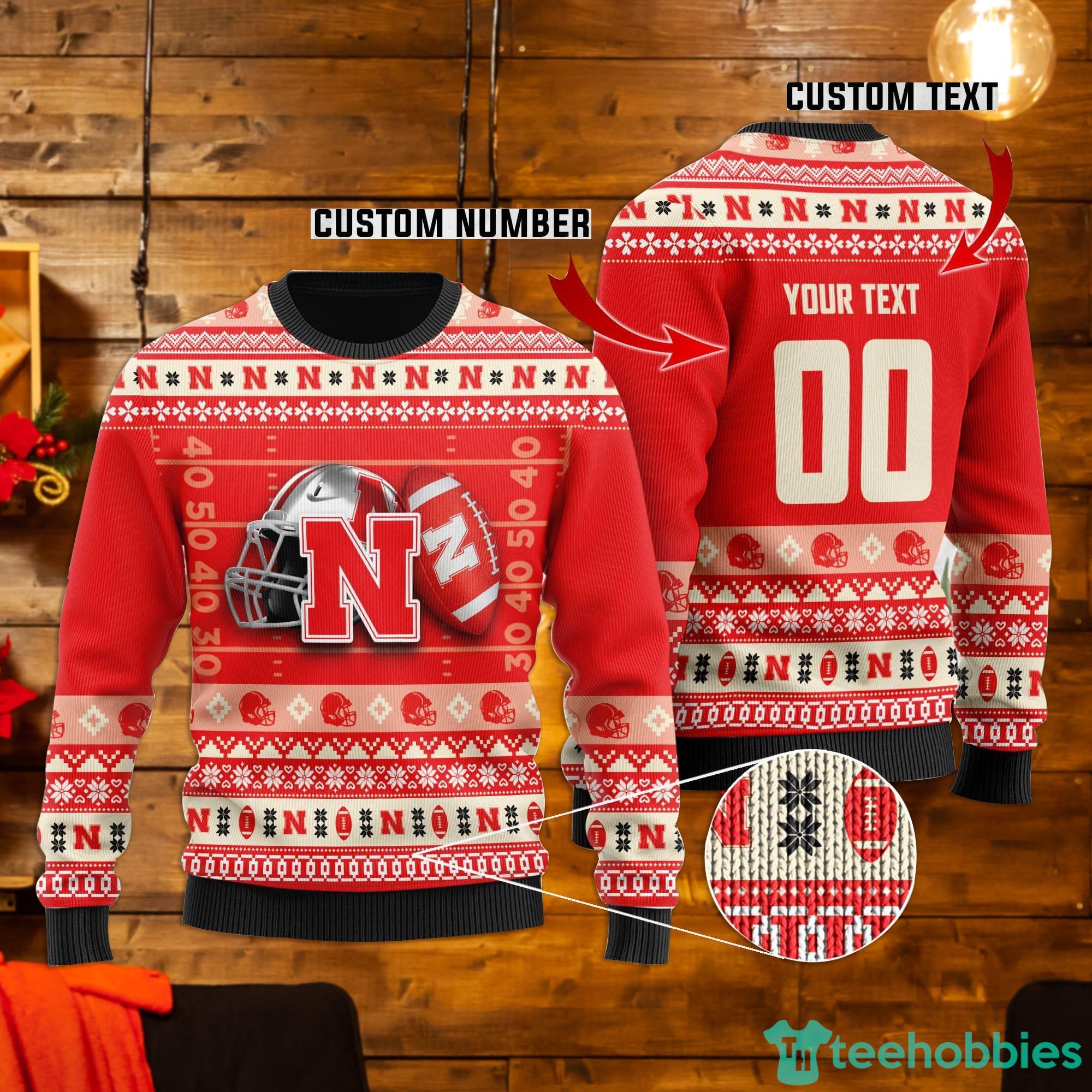 Nebraska Cornhuskers Custom Text Number Gift For Fan Ugly Wool Sweater Christmas TXTrend Shop