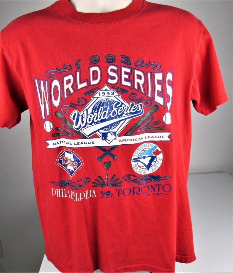 Vintage 1993 World Series Philadelphia Phillies Vs Toronto Blue Jays T Shirt Arge Ml Baseball