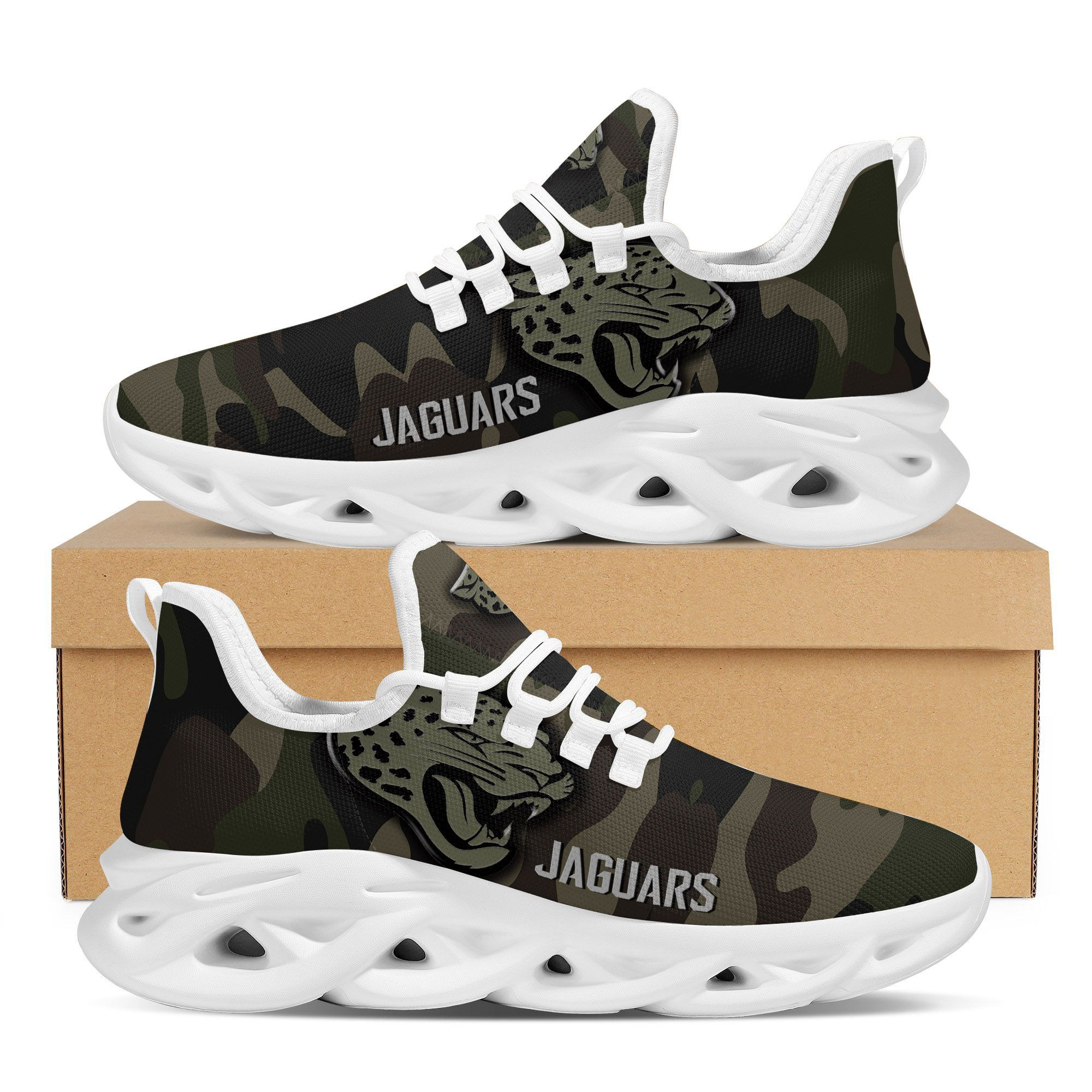 Jacksonville Jaguars Camo Camouflage Design Trending Max Soul Clunky Sneaker Shoes For Mens Womensamerican Football Team Fans