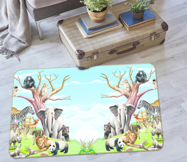 3D Branch Animal Mint Background Area Rug Home Decor