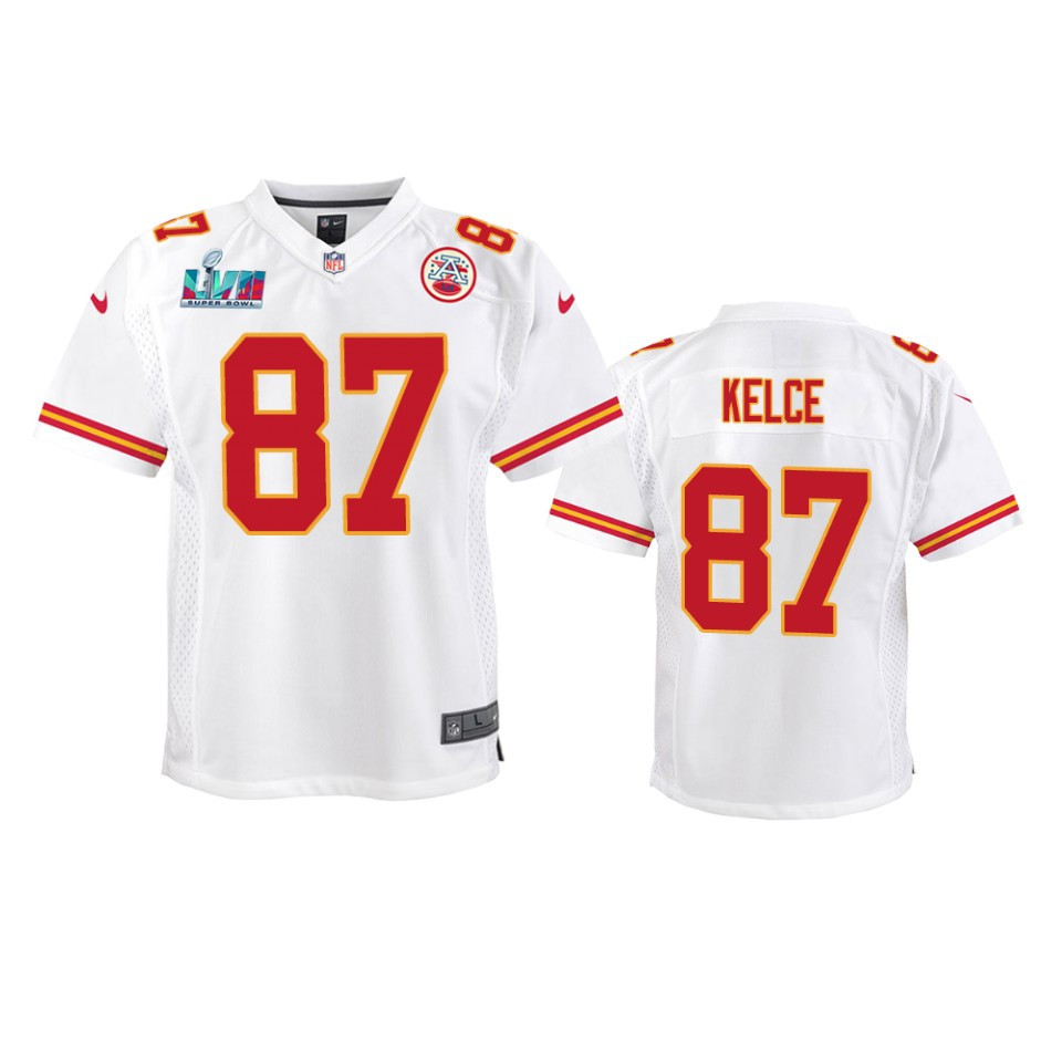 Travis Kelce 87 Kansas City Chiefs Super Bowl Lvii Game Jersey – Youth White