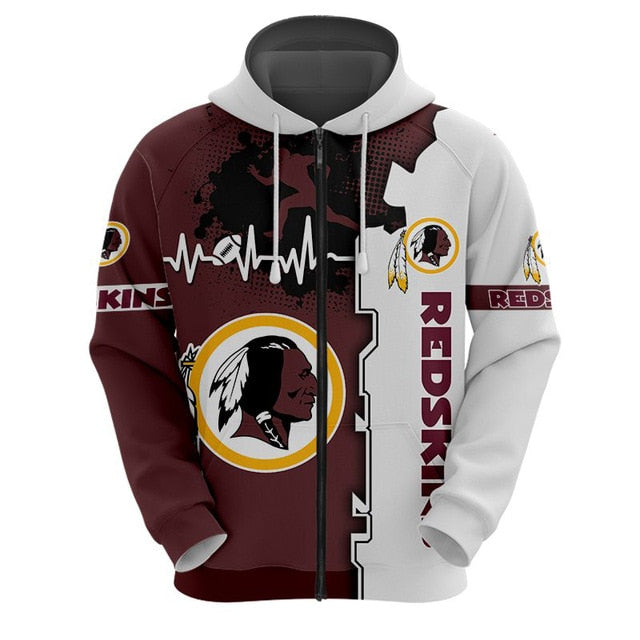 Washington Commanders Beating Curve 3D Zipper Hoodie ...