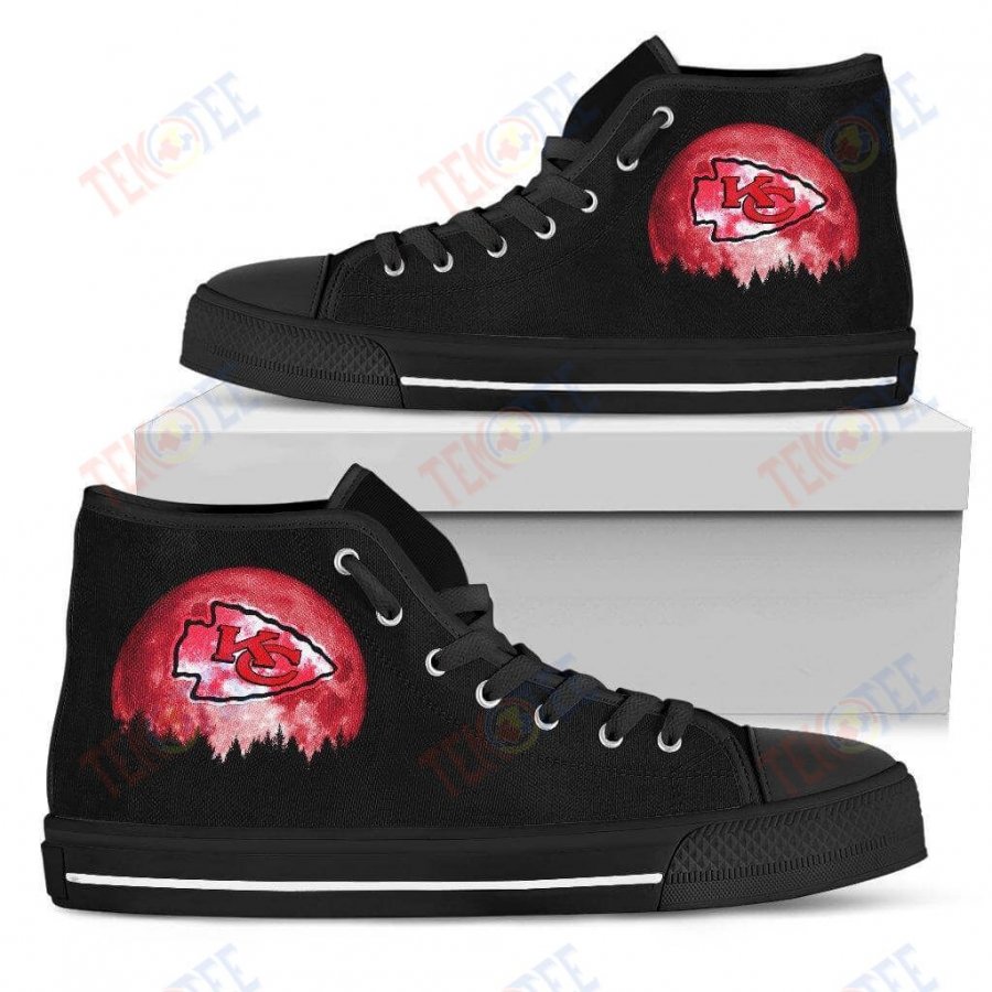 Mens Womens Kansas City Chiefs High Top Shoes Halloween Orange Moon TMT535