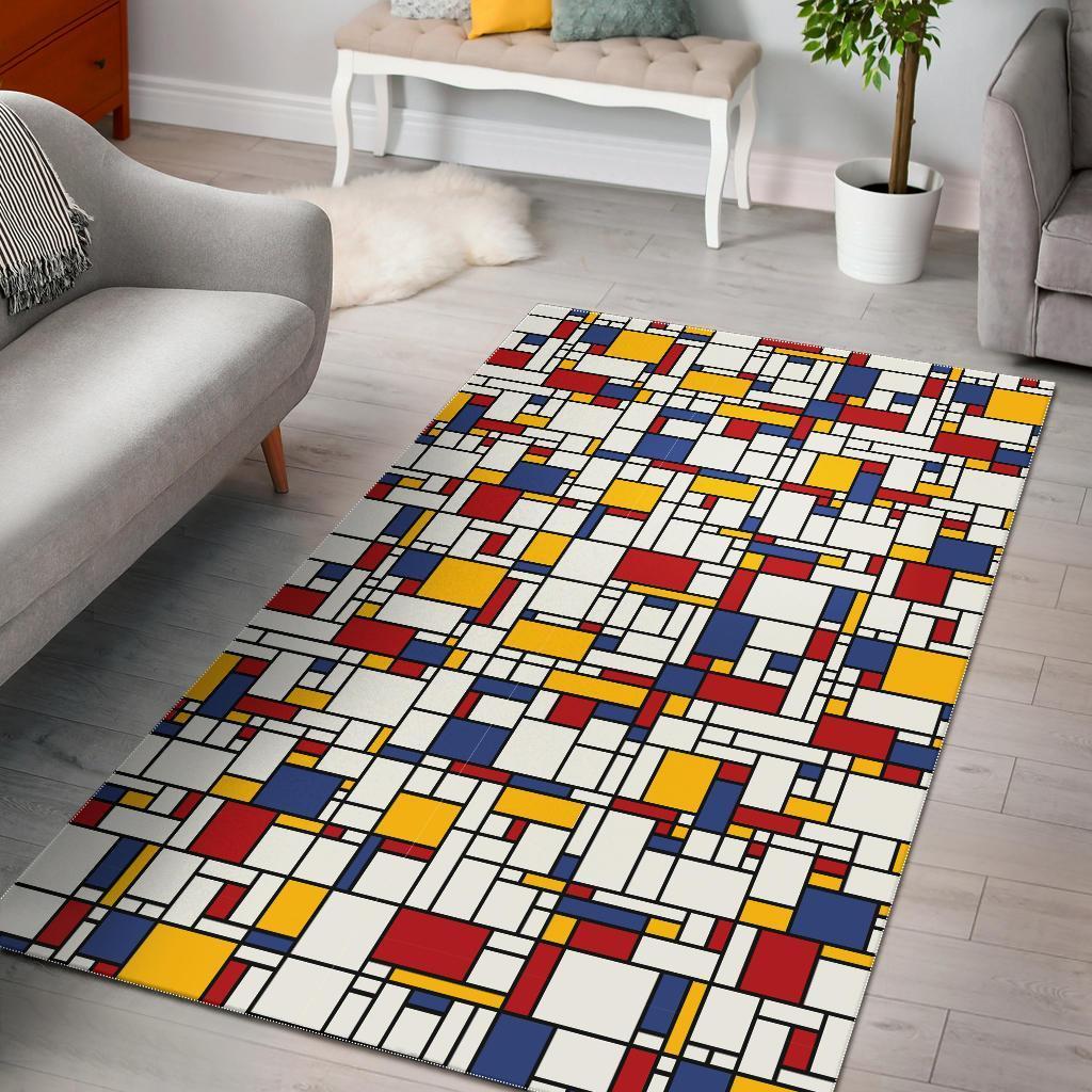 Mondrian Pattern Print Area Rug