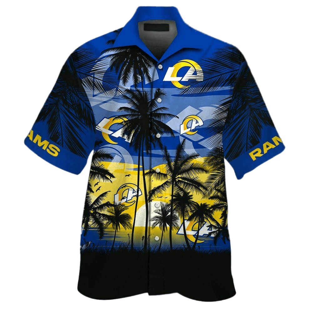 Los Angeles Rams Hawaiian Shirt Los Angeles Rams Symbol Palm Trees On Tropical Beach Hawaii Shirt Los Angeles Rams Aloha Shirt For Men