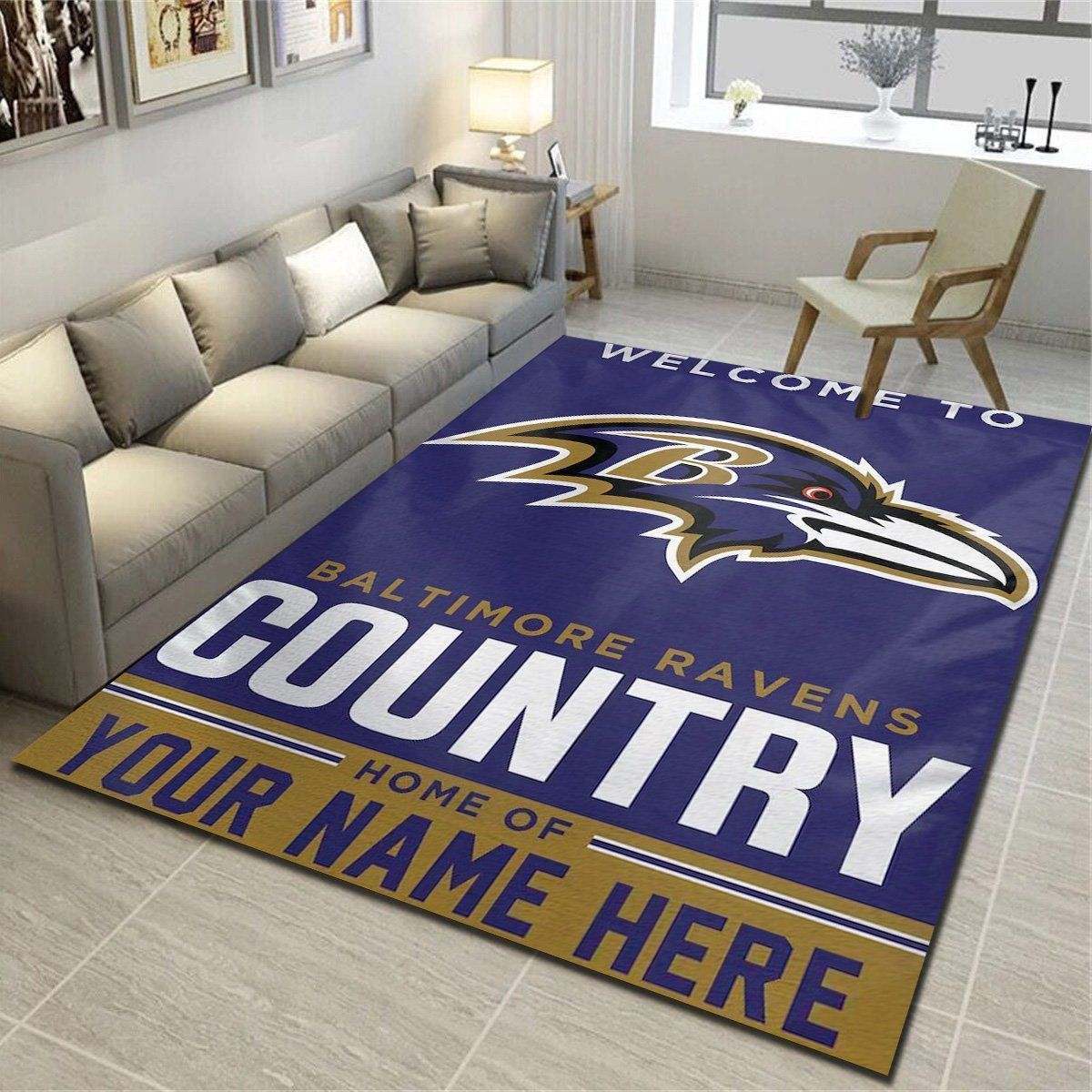 Baltimore Ravens Personalized Area Rug, Living Room Bedroom Carpet, Customized Man Cave Floor Mat