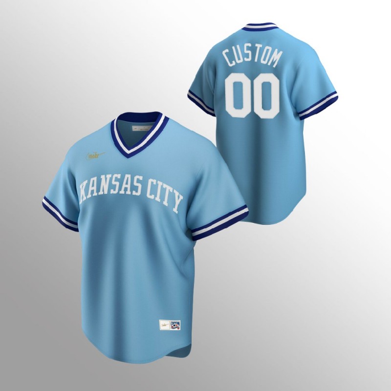 Men’S Kansas City Royals #00 Custom Light Blue Road Cooperstown Collection Jersey – All Stitched, Embroidery