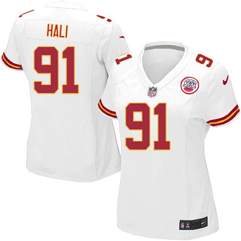 Women Tamba Hali #91 Kansas City Chiefs White Away Game Jersey