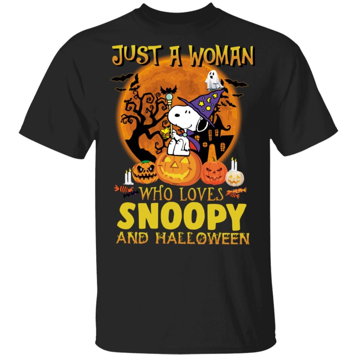 Just A Women Who Loves Snoopy And Halloween Shirt Snoopy New Fashion