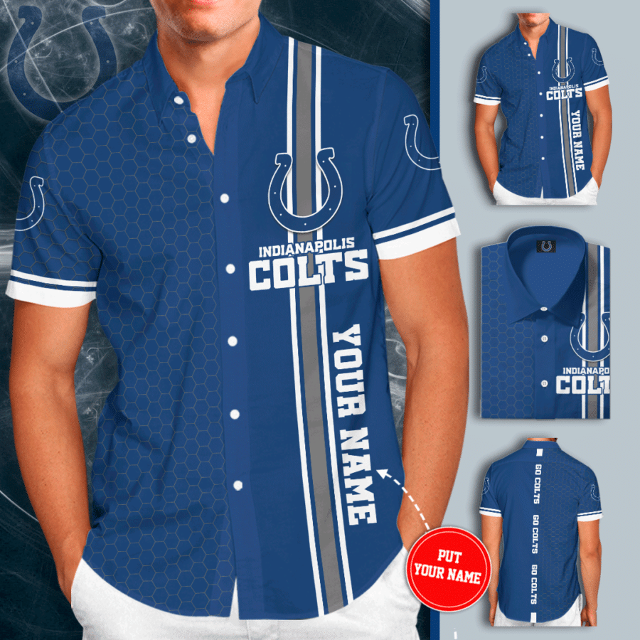 Personalized Indianapolis Colts Go Colts All Over Print 3D Tiling Short Sleeve Dress Shirt Hawaiian Summer Aloha Beach Shirt - Cobalt - Iebacademy Shop