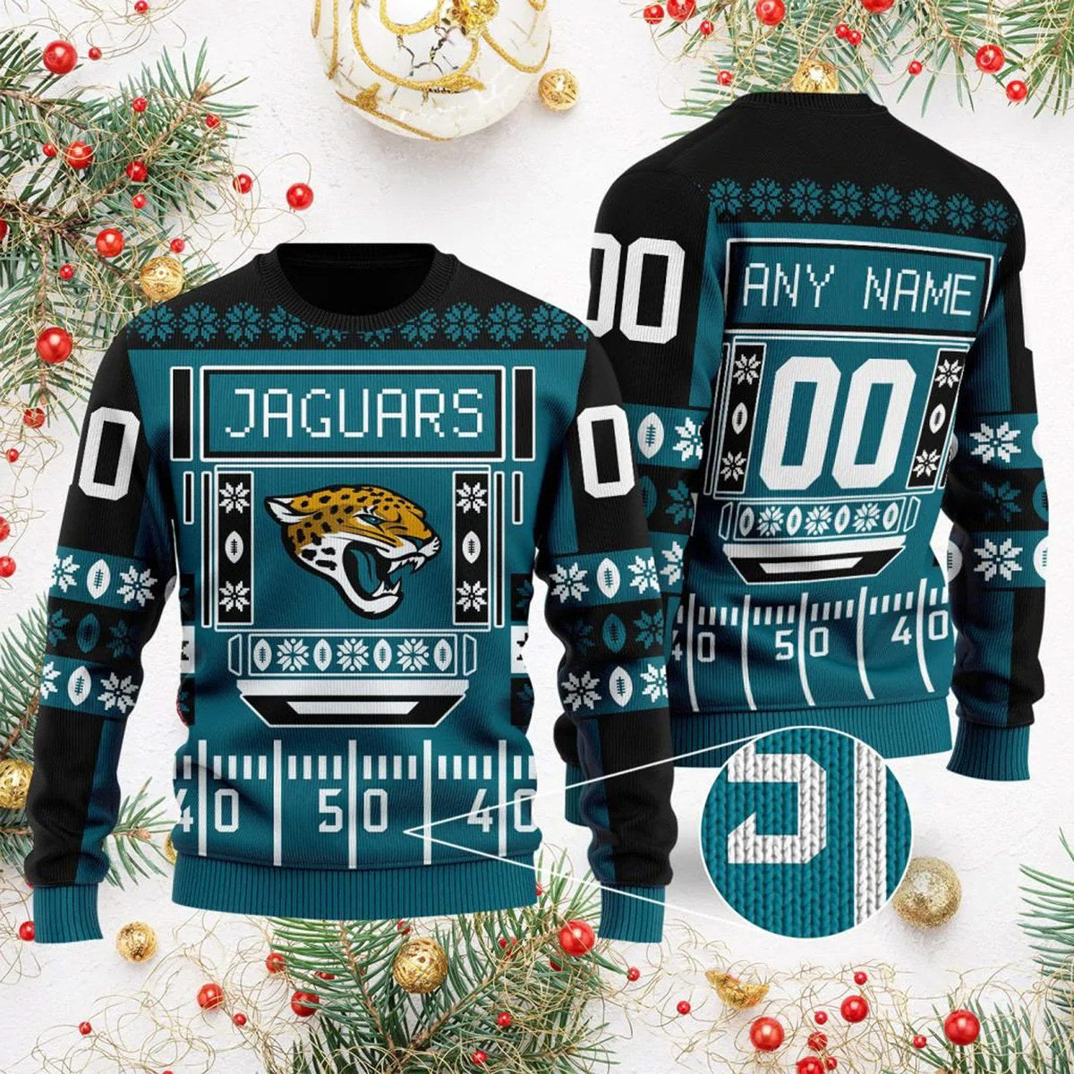 Jacksonville Jaguars Custom Name Number Gift For Fan Ugly Wool Sweater Christmas