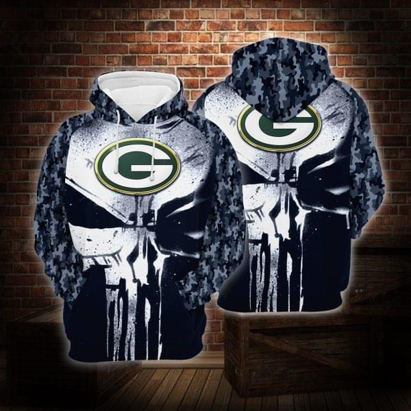 Green Bay Packers Skull Camo Pattern 40 Unisex 3D Hoodie Gift For Fans