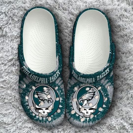 Philadelphia Eagles Grateful Dead Crocs Classic Clogs Shoes On Tie Dye Background