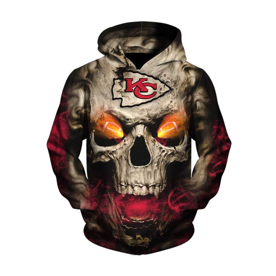 Kansas City Chiefs Hoodies Eye Rugby Ball Skull Hoodies