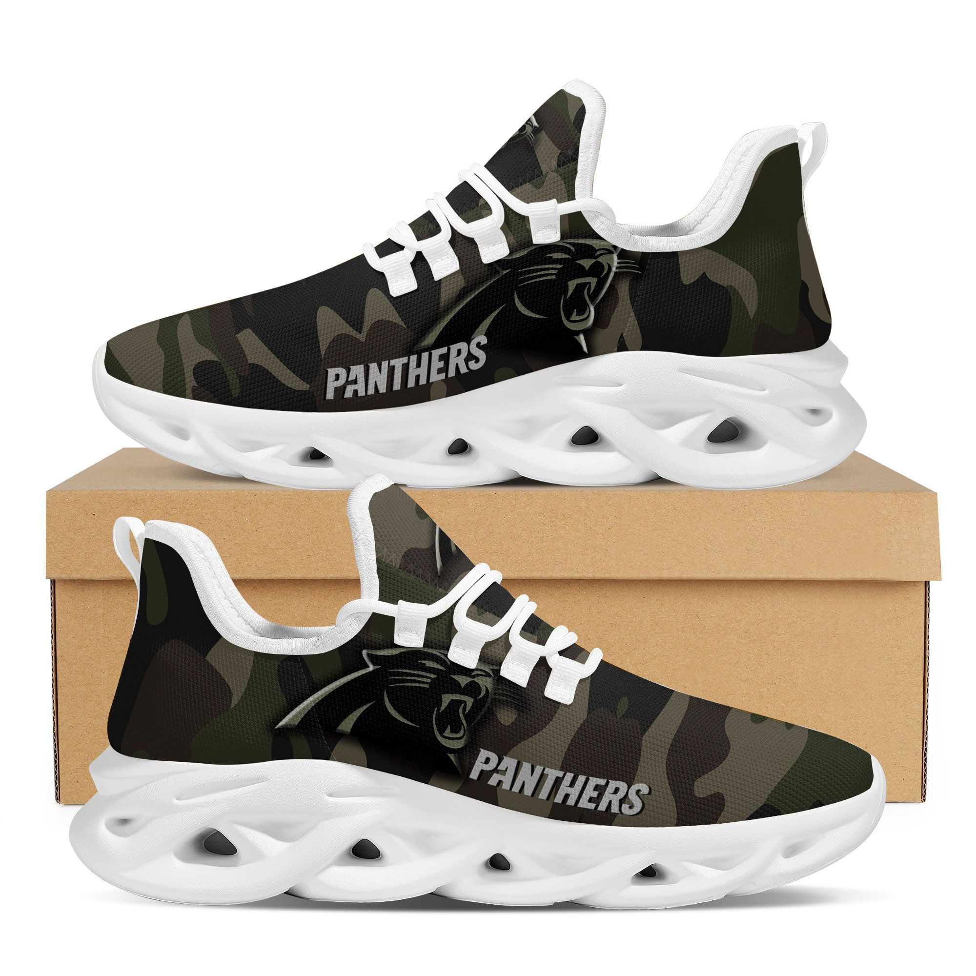 Carolina Panthers Camo Camouflage Design Trending Max Soul Clunky Sneaker Shoes For Mens Womensamerican Football Team Fans