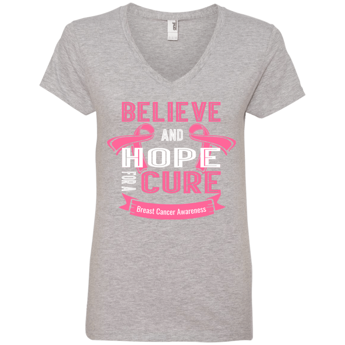 Believe & Hope Breast Cancer Awareness V Neck T-Shirt