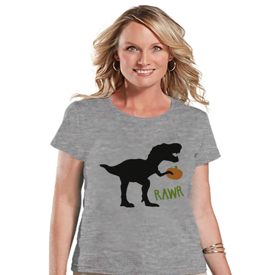 Women's Halloween Shirt - Funny Halloween Dinosaur Shirt - Pumpkin Dino - Halloween Party - Adult Halloween Costumes - Grey Halloween Shirt 90s Halloween decorations