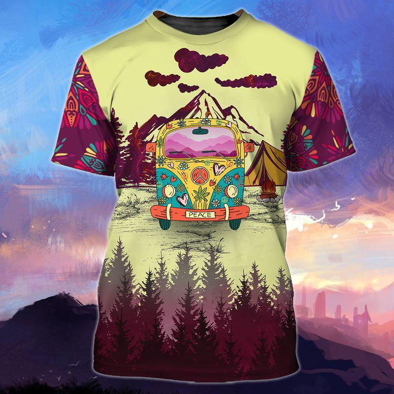 Campervan Into Forest Hippie Camping 3D Tshirt