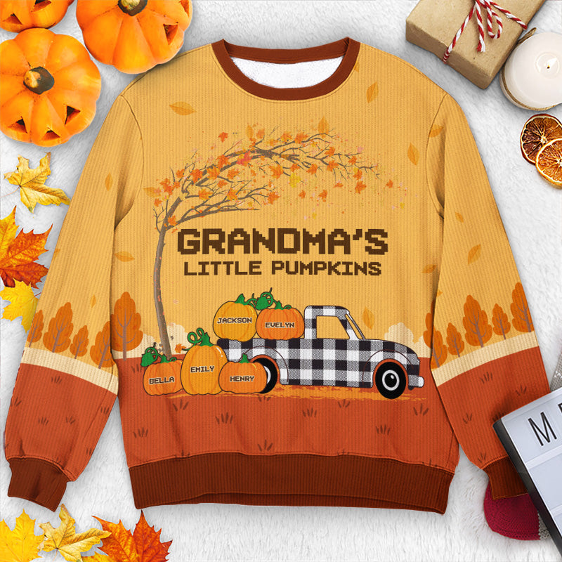 Grandma’S Little Pumpkins – Family Personalized Custom Ugly Sweatshirt – Unisex Wool Jumper – Autumn Fall Gift For Grandma