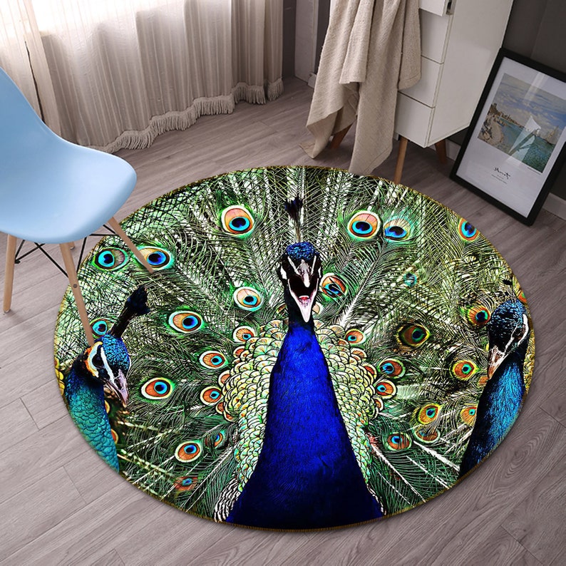 Animal Excellent Peacock Round Rug, Bedroom Round Rug, Non-Slip Carpet, Popular Carpet, Carpet Living Room Decoration