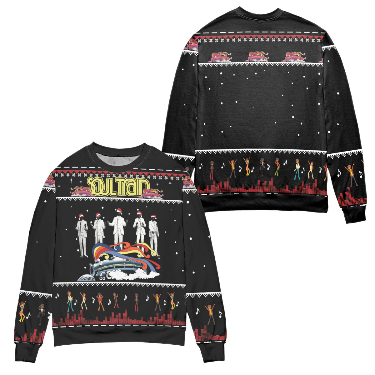 Soul Train Snowflake Pattern Ugly Christmas Sweater – All Over Print 3D Sweater – Black