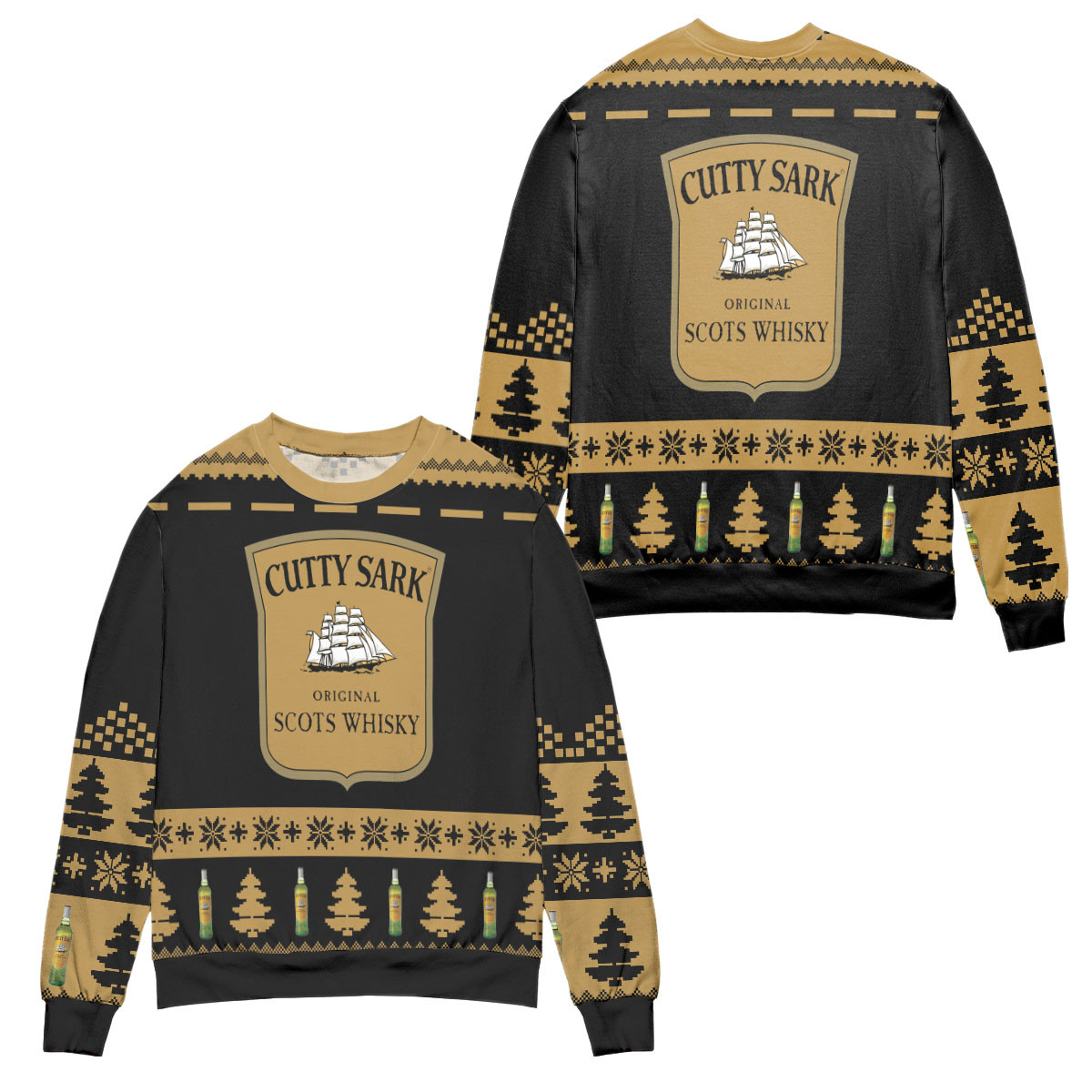 Cutty Sark Scotch Whisky Ugly Christmas Sweater – All Over Print 3D Sweater – Black Brown