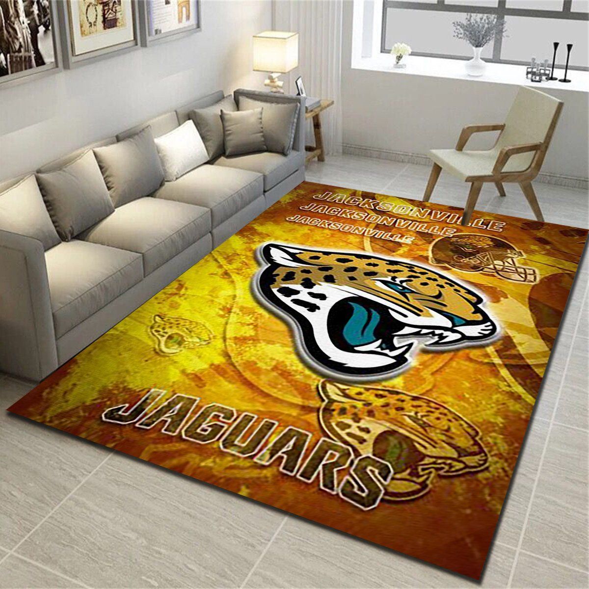 Jacksonville Jaguars Logo Area Rug, Football Team Living Room Bedroom Carpet, Man Cave Floor Mat