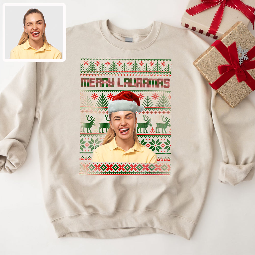 Personalized Face Funny Christmas Sweatshirt, Funny Ugly Christmas Sweater, Funny Christmas Jumper – Greatestcustom